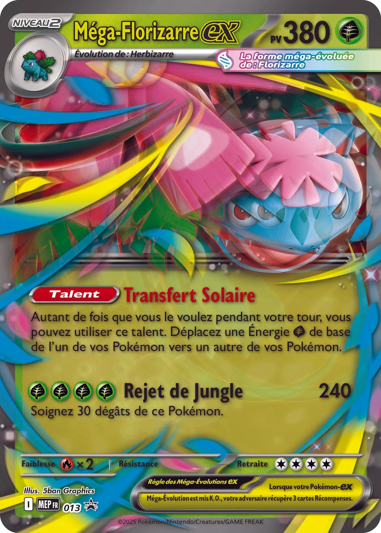 Collection Premium Pokémon Méga-Florizarre-ex - 1 Carte Promo Brillante + 1 Carte Grand Format Lenticulaire + 8 Boosters