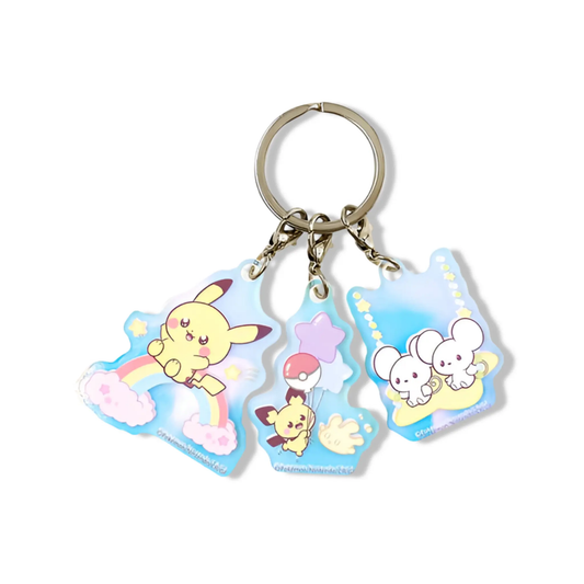 Porte-clés - Starry Night avec 3 charms - Pikachu, Pichu et Compagnol Omikuji