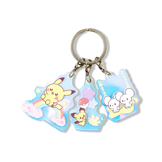 Porte-clés - Starry Night avec 3 charms - Pikachu, Pichu et Compagnol